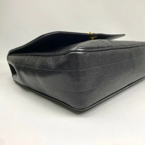 Authentic CHANEL CC Caviar Vertical Quilted Kelly Flap Bag Black Purse Handle - Picture 7 of 11